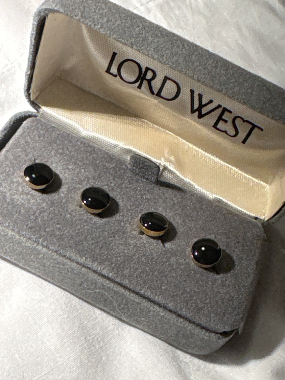 Vintage Lord West Black Onyx Tuxedo Stud Set Gold Tone w/ Case